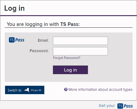 Log in Form with TS Pass selected